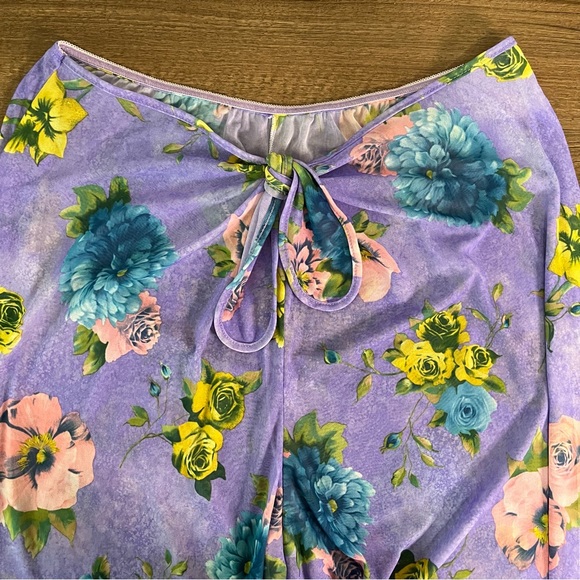 Vintage Purple Floral Sheer Mesh Cover Up Pants - Picture 5 of 7